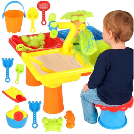 Playos® - Zand en Watertafel - 4 Compartimenten - Inclusief Accessoires - Sensorisch Speelgoed