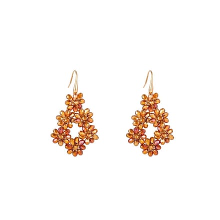 Go Dutch Label Oorhangers 6 bloemen kralen Bruin
