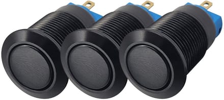 ProRide Mini Drukschakelaar ON-OFF - 12mm Metaal - 12V/24V - Platte Knop - Zwart - 3 stuks