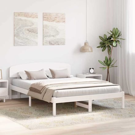 vidaXL - Bedframe - met - hoofdeinde - Wit - 150 - x - 200 - cm - Massief - grenenhout