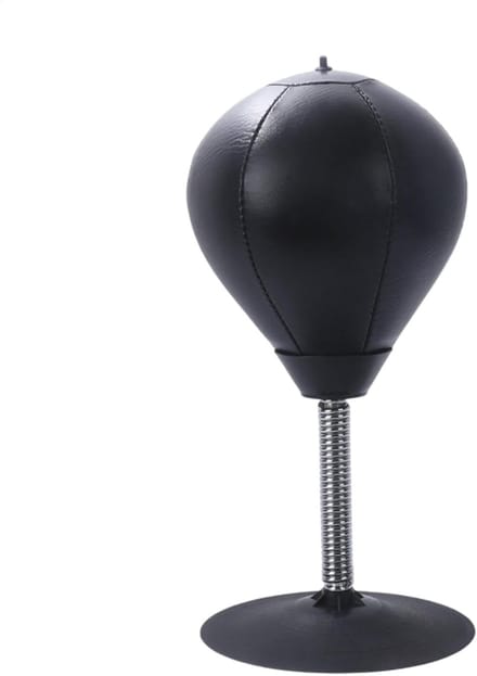 Desktop Bokszak - Mini Speed Bag - Stress Ontlasting - Sterke Zuignap - 37 cm Hoog - Zwart