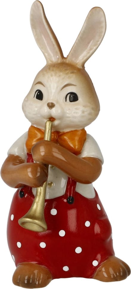 Goebel - Pasen | Decoratief beeld / figuur Haas Lieve fluitspeler | Aardewerk - 8cm - Paashaas