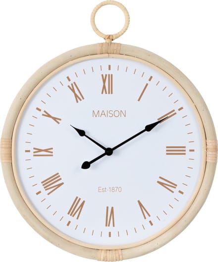J-Line klok Kyr - rotan - naturel/wit - small - Ø 48 cm