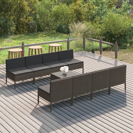 vidaXL - 9-delige - Loungeset - met - kussens - poly - rattan - grijs