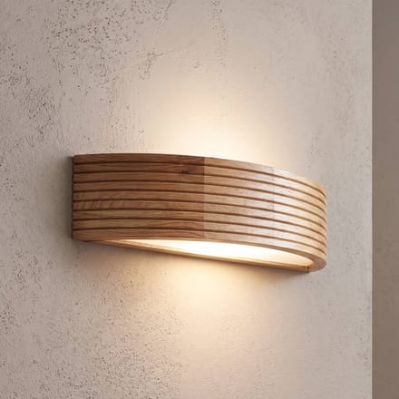 Lamkur Wandlamp Oro, eikenhout/glas, 41 cm breed, E27