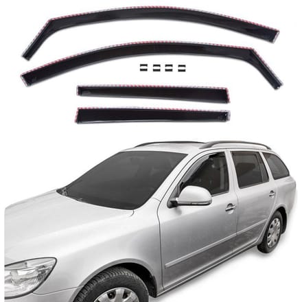Wind deflectors - Skoda Octavia II (2004-2012) 5-deurs Stationwagen - Aerodynamisch - Zwart getint - Eenvoudige montage