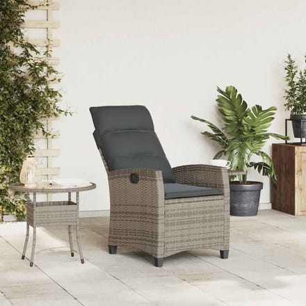 vidaXL - Verstelbare - tuinstoel - met - bijzettafel - poly - rattan - grijs