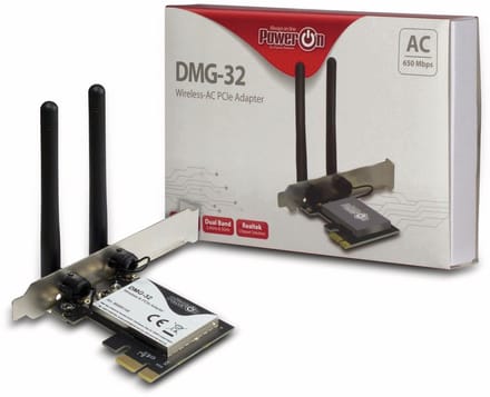 Inter-Tech DMG-32 | Interne WLAN-adapter | PCIe x1 | Wi-Fi 5 (802.11ac) | Dual-band 2,4 & 5 GHz | 650 Mbps | 2x 2dBi antennes