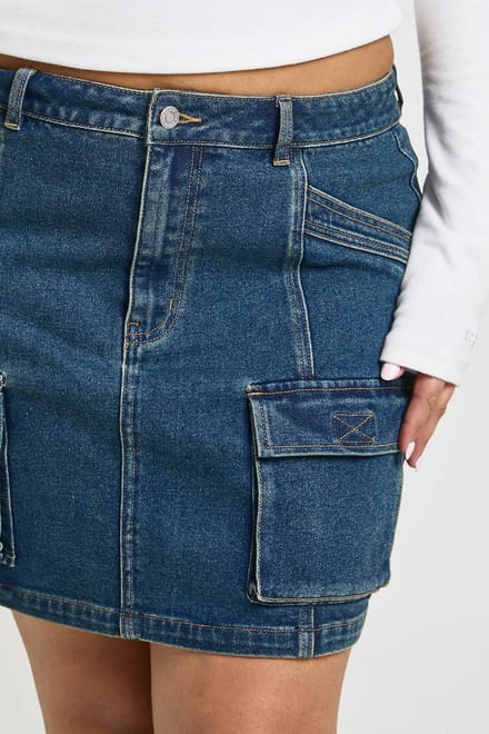 boohoo Dames Plus Cargo Denim Mini Rok | Vintage Was | Maat: 52