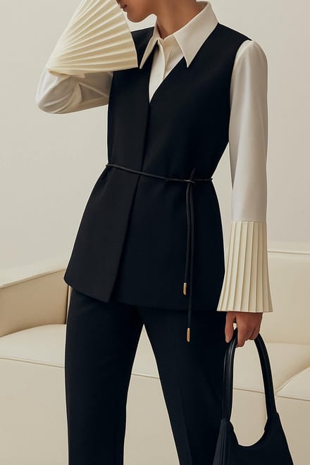 Touché Privé - Viscose set van gilet ve broek - Zwart - Dames