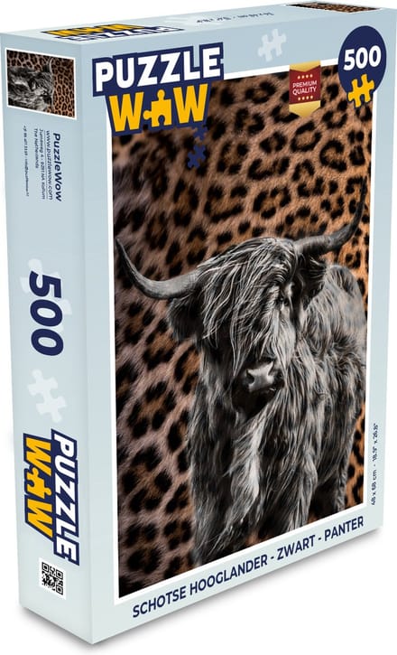 Puzzel Schotse hooglander - Zwart - Panter - Legpuzzel - Puzzel 500 stukjes