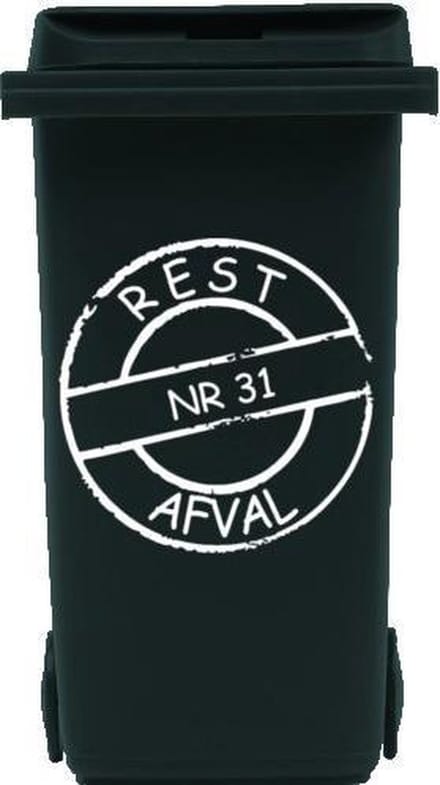 Sticker cirkel voor kliko container restafval met huisnummer | Rosami