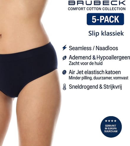 Brubeck Dames Slip Klassiek – Naadloos (Seamless) Elastisch Katoen – 5-Pack - Navy L