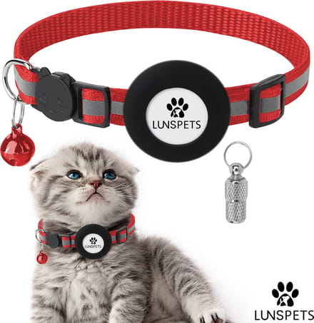 Lunspets - Kattenhalsband - Geschikt voor Airtag - Veiligheidssluiting - Reflecterend - Rood