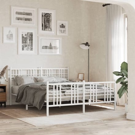 vidaXL - Bedframe - met - hoofd- - en - voeteneinde - metaal - wit - 150x200 - cm