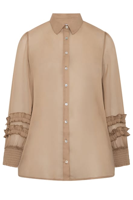 Yours London Naturelbruin Overhemd Met Gesmokte Manchetten Size 48