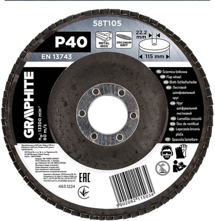 Graphite - Zirkonium Lamellenschijf - 115mm - P40 - 58T105