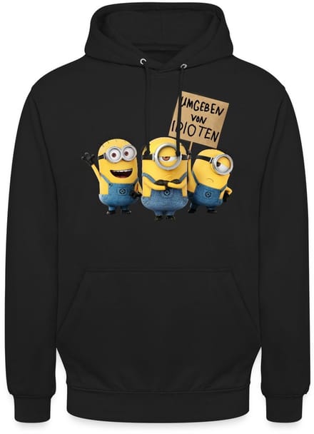 Minions Met Schild Umgeben Von Idioten Hoodie Unisex