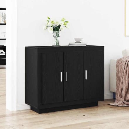 vidaXL - Dressoir - Zwart - Eiken - 92 - x - 35 - x - 75 - cm - Bewerkt - hout