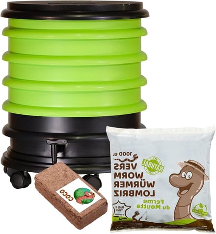 Wormenbak 4 bakken - Compostbak - Organisch afval verwerken - Inclusief wormen en startsubstraat - 64 liter - Appelgroen