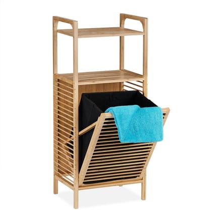 wasmand rek - bamboe - 2 planken - 95 x 40 x 30 cm - badkamerrek - uitklapbaar