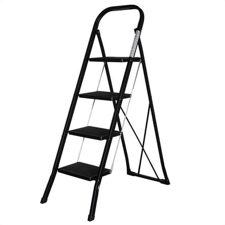 IVOL Huishoudtrap 4 treden - Keukentrap Inklapbaar - Zwart - Antislip - Max. hoogte 93 cm
