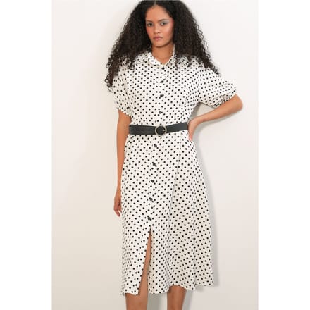 Gepunktece Makkelijk Midi Shirtjurk met Ceintuur
