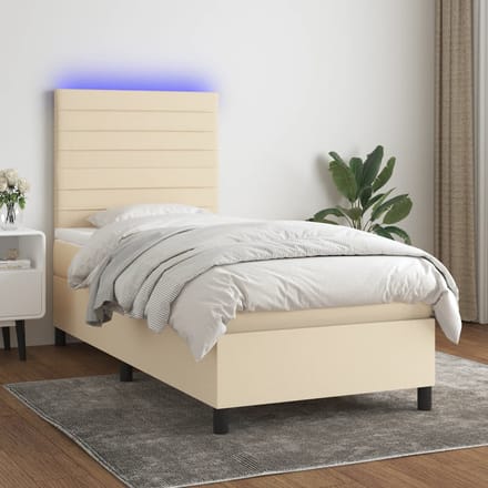 vidaXL - Boxspring - met - matras - en - LED - stof - crèmekleurig - 100x200 - cm