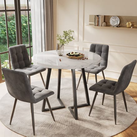 Eettafelset - Ø80 cm - Ronde Tafel Met 4 Stoelen - Modern Design - MDF/Metaal - Wit/Donkergrijs