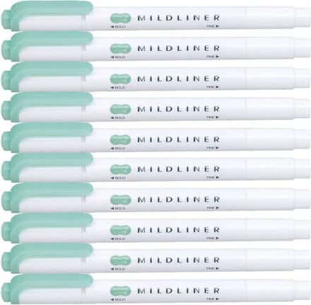 Zebra Mildliner Double-Sided Highlighter - Fine / Bold – Mild Blue / Green Set van 10 + een Luxe Zipperbag - WKT7-MBG