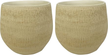 Ter Steege Plantenpot - Set van 2x stuks - moderne look - beige - 20 x 20 cm - bloempot