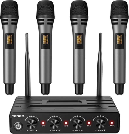 Draadloos Microfoonsysteem met 4 Handheld Mics, UHF, 60M Bereik voor Karaoke en Optredens