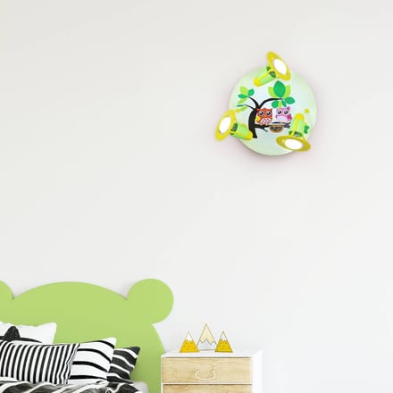 Elobra Plafondlamp Uil voor de kinderkamer, groen-geel
