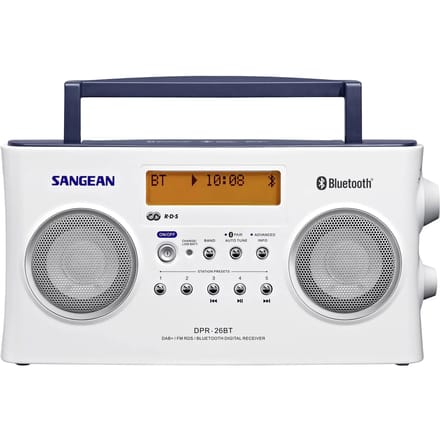 Sangean DPR-26 BT Transistorradio DAB+, VHF (FM) AUX, Bluetooth Acculaadfunctie Wit