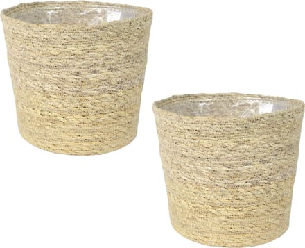 Ter Steege Plantenpot - Set van 3x stuks - beige - gevlochten zeegras - 30 x 26 cm - plastic binnenkant