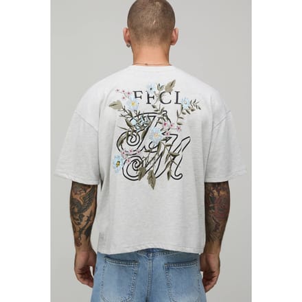 Oversized Boxy Heavyweight T-shirt Met Geborduurd Bloemenpatroon | Grey Marl | Size Medium