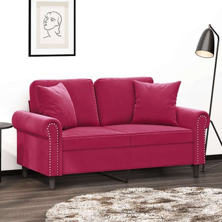 vidaXL - Tweezitsbank - met - sierkussens - 120 - cm - fluweel - wijnrood