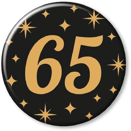 BTH - Buttons - 65 Jaar - Goud-Zwart - Badge - Speld - Verjaardag - Decoratie - Versiering - 65 Jaar Verjaardag - Button