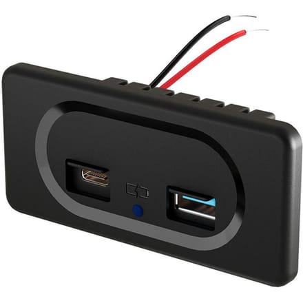 12 Volt USB-aansluiting met dop, Dubbele poort Snelle USB-laadadapters (PD&Type-C), voor Auto's Bus RV Boot zwart