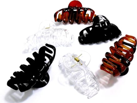 6 grote spin haarklemmen 10 cm mix 2x bruin / 2x zwart / 2x transparant