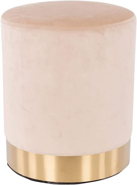 Moderne Fluweel Poef met Metalen Basis en Zachte Zitting - Beige Hocker