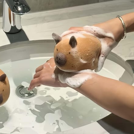 1 éponge de bain en forme de capybara pour le bain et le corps, exfoliante, pour la maison, pour la douche de bébé, en forme d'animal de dessin animé café