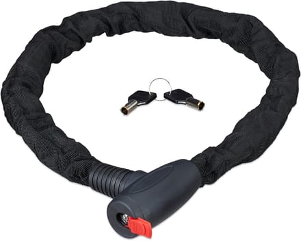 Relaxdays Kettingslot 100 cm - brommerslot - met 2 sleutels - zwart
