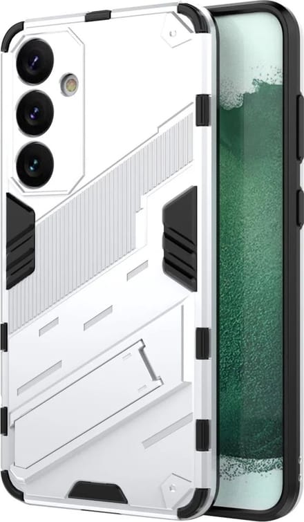 Geschikt voor Samsung Galaxy S24 Plus Shockproof Kickstand Back Cover Hoesje - Wit