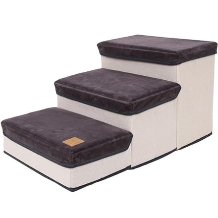 Opvouwbare ladder voor honden, zacht en elastisch, grote capaciteit, 3 opbergdozen, puppy-klimtrappen voor grijs