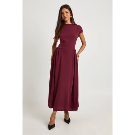 boohoo Dames Getextureerde volume-rok midaxi jurk | Bordeaux Rood | Maat: 36