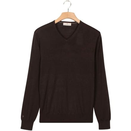 Thomas Maine Trui V-Neck Single Knit Subtle Mélange Merino Wool Bruin / male