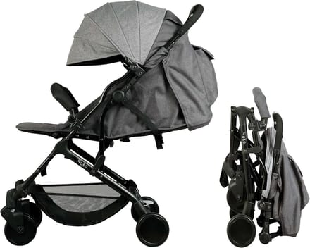 SnelShoppen - Yuko² Compacte Buggy, Vanaf de Geboorte, Eén Hand Opvouwbaar, Leuning, Gerecycled Polyesterweefsel, Grijs Gemêleerd, Eco Vriendelijk