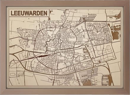 Houten gegraveerde stadskaart - Leeuwarden