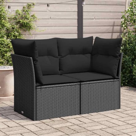 vidaXL - Tuinbank - met - kussens - 2-zits - zwart - poly - rattan